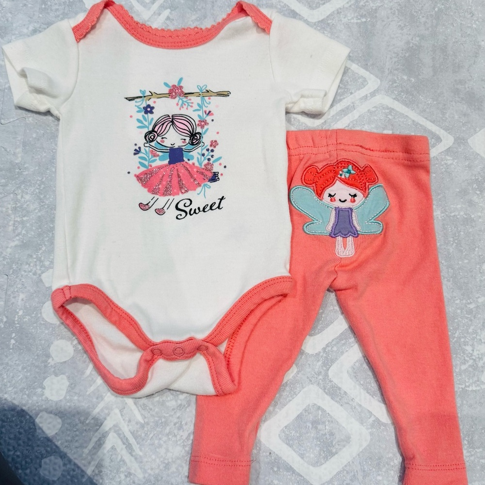 Koala Kids Bodysuit and Leggings Set in Coral and White
